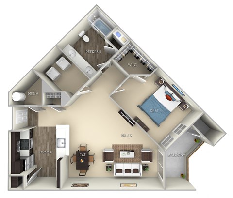 Newcastle Kensington Place A 1 bedroom 1 bath furnished floor plan apartment in Woodbridge VA at Kensington Place, Virginia